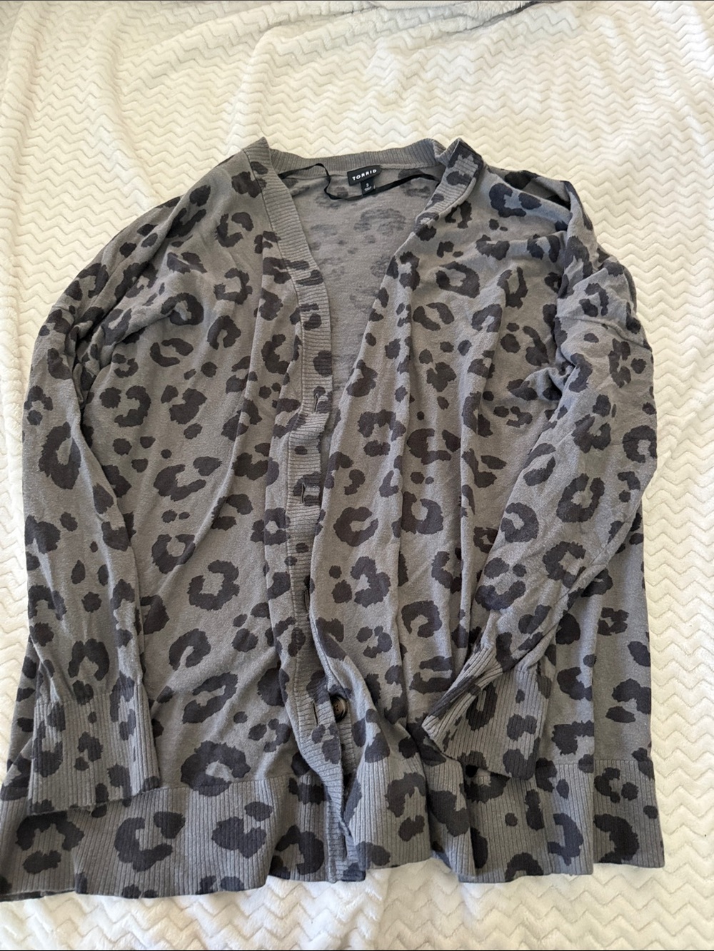 torrid Gray Leopard-Print Open Cardigan